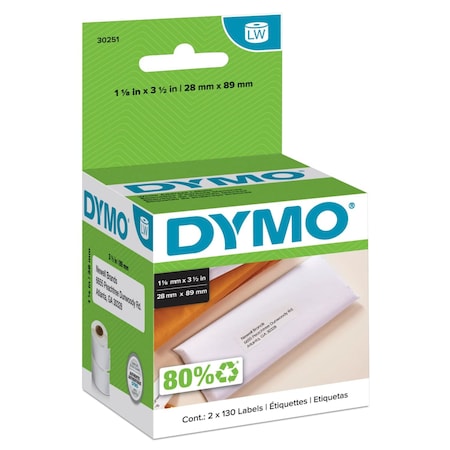 Dymo Address Label, Self-Adhesive, White, PK2 30251