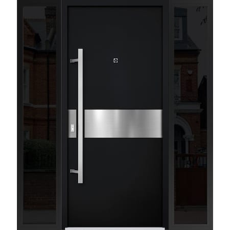 Vdomdoors Steel Door Deux 6072 Black Enamel 2 Sidelight Exterior Windows Sidelites/ Entry Door Painted W12+36 DEUX6072EXD-BLK-W12+36+12 x H80-RH-I