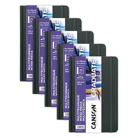 Canson Graduate Mixed Media Art Book, Hard Cover Binding, 36 Sheet, 5.5x8.5 inch, 5PK C31200L030