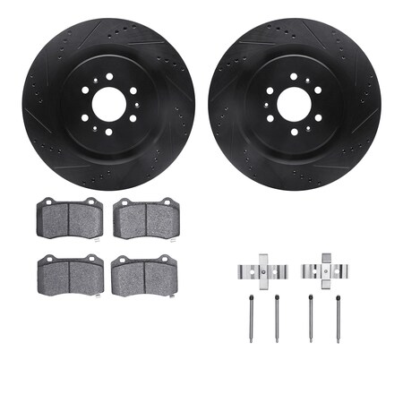 Dynamic Friction Co DFC Rotors-Drilled & Slotted-Black w/ 5000 Advanced Brake Pads Incl Hdw 8512-46132