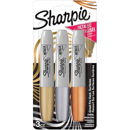 Sharpie Metallic Permanent Markers, Chisel Tip, 3 Assorted Colors Per Set, 2PK 2089609