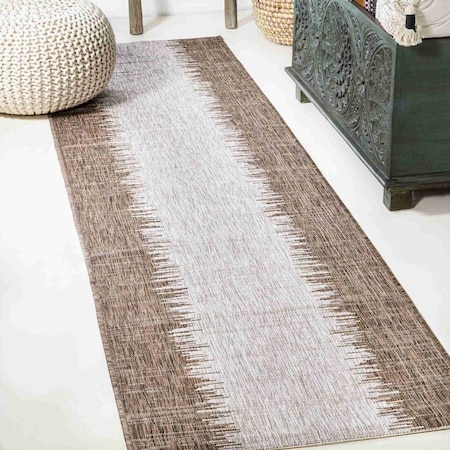 Jonathan Y Tavira Modern Strie' Brown/Beige 2 ft. x 8 ft. Indoor/Outdoor Runner Rug SMB113B-28