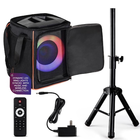 Pyle Portable Bluetooth Speaker with 8 in Inch Woofer, TWS, Mic Input, USB/SD/FM Radio, Colorful Ring PPHP868STBG