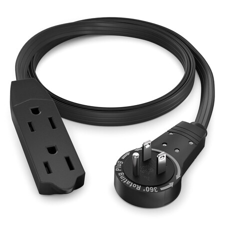 Maximm 2ft 16AWG 3-Outlet 360 degrees Flat Plug Extension Cord, 3-Prong UL, Black ADW-360-3302-B