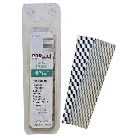 Pro-Fit Collated Brad Nail, 1-1/4 in L, 18 ga, Electro Galvanized, Brad Head 718203