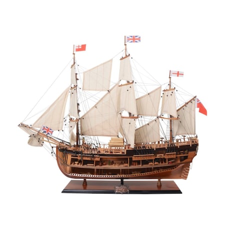 Homeroots 34" Wood Brown Solid Wood Hand Painted HMS Endeavour 1768 Open Hull Model Boat 401976