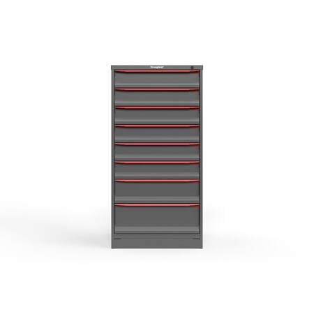 Strong Hold 8 drawer cabinet - (6x 5ft, 1x 7ft, 1x 9ft) - Red accents - Keyed Alike S3060-PPAAS-0804DS
