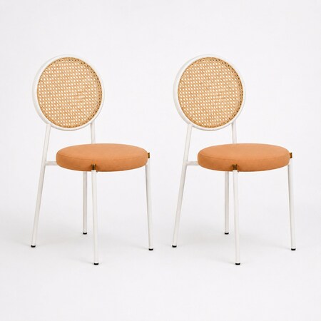 Leisuremod Euston Velvet Dining Chair with Woven Rattan Backrest & Stainless Frame, 2PK ECW17BR2