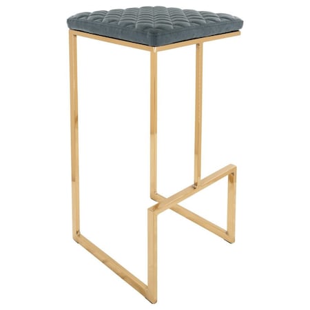 Leisuremod Quincy Quilted Stitched Leather Bar Stools with Gold Metal Frame, Peacock Blue QSG29BU