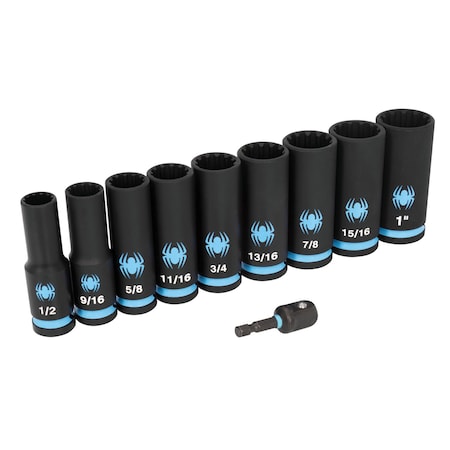 Spyder 10pc 1/2in Drive Deep Impact Socket Set, SAE 19700