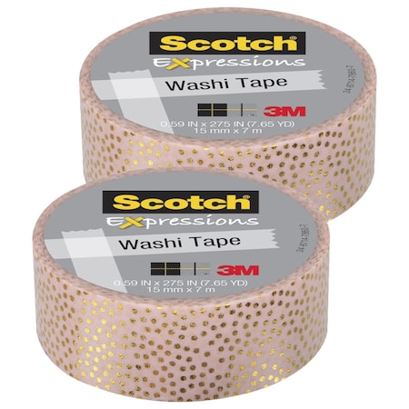 Scotch Expressions Washi Tape, .59" x 275", Speckled Gold Pastel Pink, 2PK C614-P2