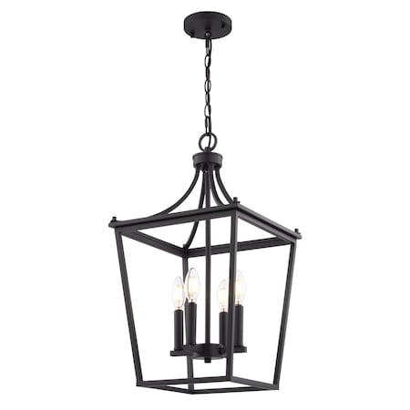 Vaxcel Cottage Grove 4-Light Matte Black Traditional Open Cage Lantern Pendant Light P0466
