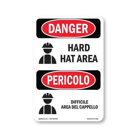 Signmission OSHA, Hard Hat Area Bilingual, 7in X 5in, 5" W, 7" H, Hard Hat Area Bilingual, OS-DS-D-57-VI-1292 OS-DS-D-57-VI-1292