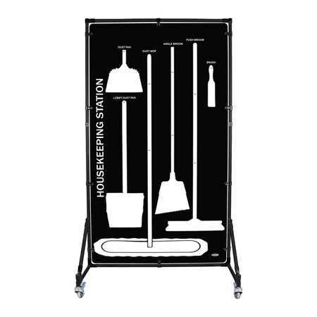 5S Supplies Housekeeping Shadow Board Broom Station V2, Black / White Shadows, Kit + Stand HSB-V2-BLACK/WHITE-KIT-STAND
