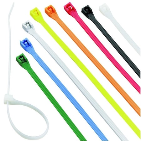 Calterm Cable Tie Assortment, 8 in L, 2 in Max Bundle Dia., Assorted Colors, Nylon 6/6, 75 lb Strength 73242