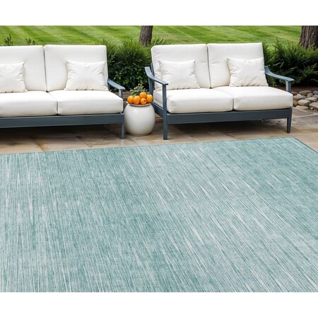 Homeroots 9' X 12' Aqua And Ivory Abstract Washable Indoor Outdoor Area Rug 587396