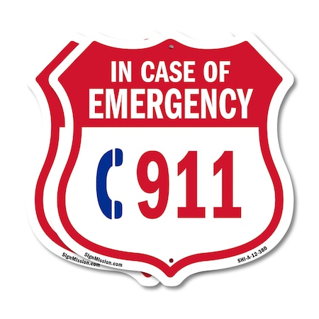 Signmission Emergency 911 Phone Shield Sign In Case, 12 inch X 12 inch, Plastic Sign, 2PK SHI-P-2PACK-12-380