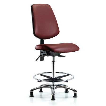 Blue Ridge Ergonomics Vinyl Chair Chrome, High Bench, Med Back, Tilt, Foot Ring, Glides, Borscht BR-VHBCH-MB-CR-T1-A0-CF-RG-8815