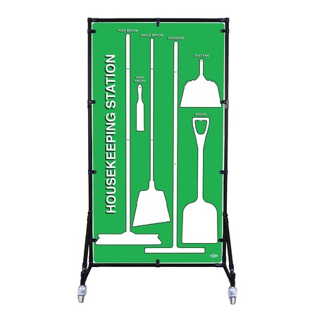 5S Supplies Housekeeping Shadow Board Broom Station V8, Green / White, Kit HSB-V8-GREEN/WHITE-KIT