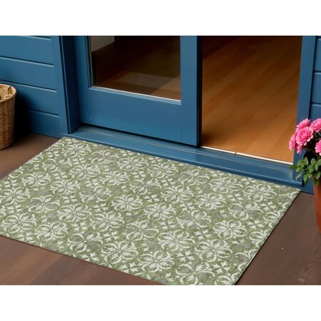 Homeroots 3' X 5' Green Gray And Ivory Floral Washable Indoor Outdoor Area Rug 595943