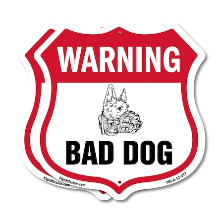 Signmission Dog Warning Shield Sign Bad Dog, 12 inch X 12 inch, Plastic Sign, 2PK SHI-P-2PACK-12-377