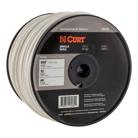 Curt Automotive Primary Wire, White 500' Spool 57035