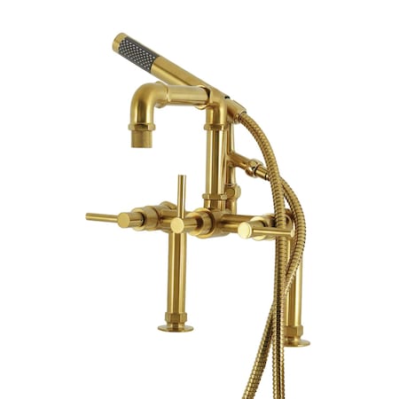 Kingston Brass 7" Center Deck-Mount Clawfoot Tub Faucet with Hand Shower, Brushed Brass AE6407DL