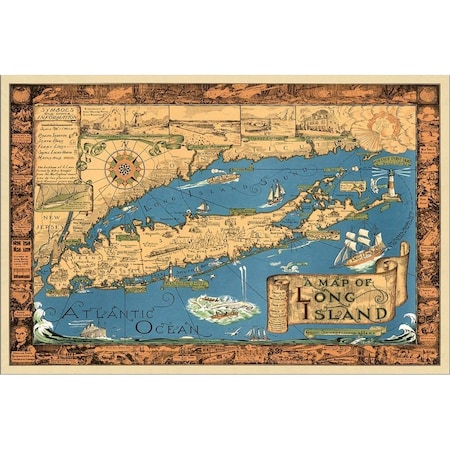 Homeroots Vintage 1933 Map Of Long Island Unframed Print Wall Art 391987