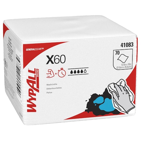 Wypall WypAll General Clean X60 Multi-Task Cleaning Cloths (41083), Washcloths Hydroknit, Quarterfold, PK8 41083