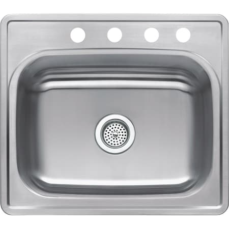 Cmi Compass Manufacturing Single Bowl 25''x22''x6'' Stainless Steel 4-Hole 23 Ga. Top Mount Kitchen Sink 003-525