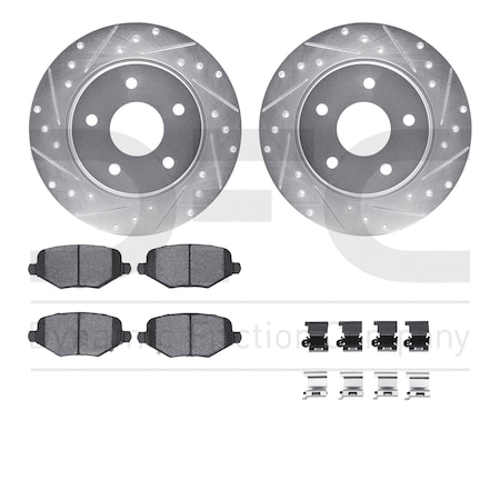 Dynamic Friction Co DFC Rotors-Drilled & Slotted-Silver w/ EURO 5000 Ceramic Brake Pads Incl Hdw 7612-40001
