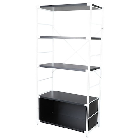 Leisuremod Brentwood Etagere Bookcase with White Powder Coated Steel Frame and Melamine Board Shelves, Black BBW-65BL
