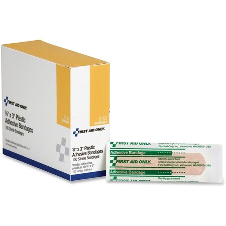First Aid Only Plastic Adhesive Bandages, White, 100PK FAOG155