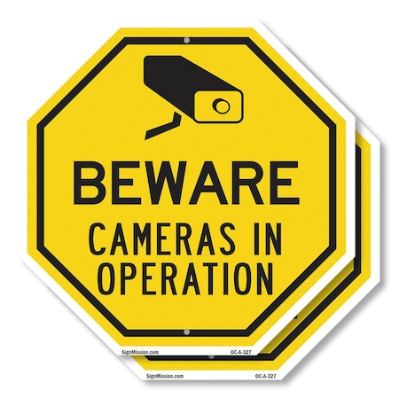 Signmission Beware Cameras in Operation, 10 inch X 10 inch, Aluminum Metal Signs, 2PK OC-A-2PACK-10-327