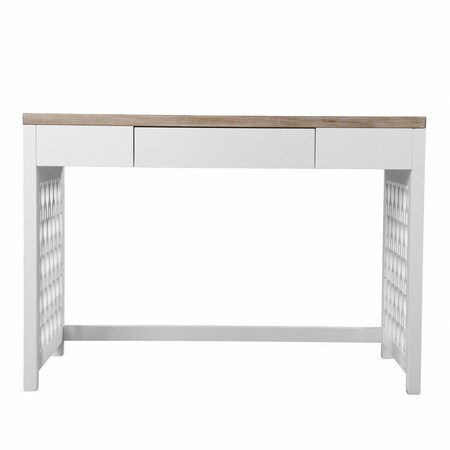 Homeroots 43" Natural And White Writing Desk With Three Drawers 402056