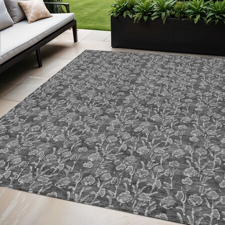 Homeroots 5' X 8' Gray Charcoal And Silver Floral Washable Indoor Outdoor Area Rug 581895