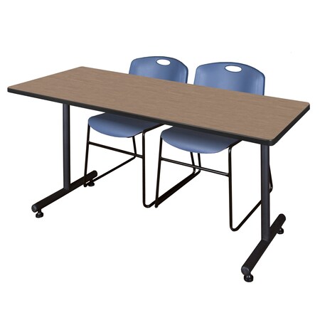 Regency Kobe T-Base Training Seminar Table W/ 2 Zeng Stack Chairs, 60 in W, 30 in L, Noble Oak MKTRCT6030NO44BE