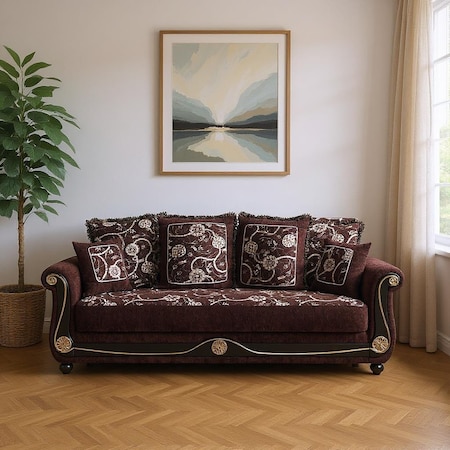 Homeroots 95" Brown Chenille Convertible Futon Sleeper Sofa And Toss Pillows With Storage 607081