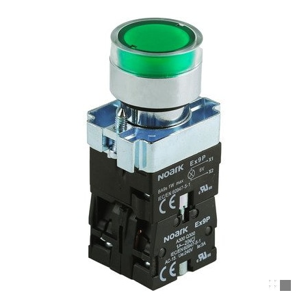 Noark Illuminated push-button - Momentary - Round Flat - w/guard - Green - 1NO - 24Vac/dc LED EX9PBW3361D