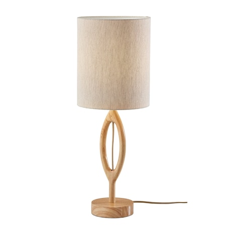 Homeroots 28" Natural Solid Wood Round Table Lamp With Beige Drum Shade 524621