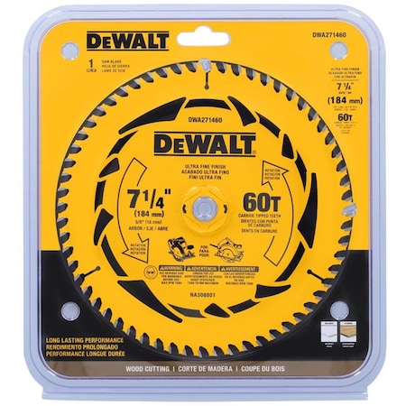 Dewalt 7-1/4 in. D X 5/8 in. Tungsten Carbide Tipped Circular Saw Blade 60 teeth DWA271460