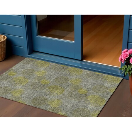 Homeroots 3' X 5' Gray Lime Green And Silver Polka Dot Washable Indoor Outdoor Area Rug 614677