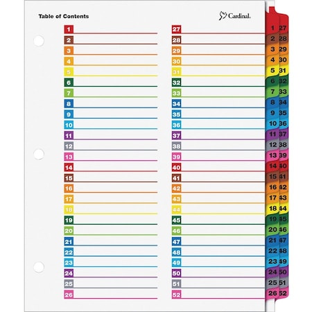 Cardinal Dividers 52 Tab, Assorted Colors 60990