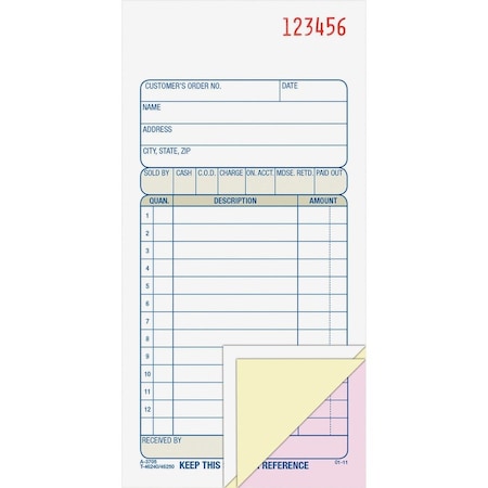 Adams Carbonless Sales Order Book, Three-Part Carbonless, 3 1/4 X 7 1/8, 50 Sheets TC3705