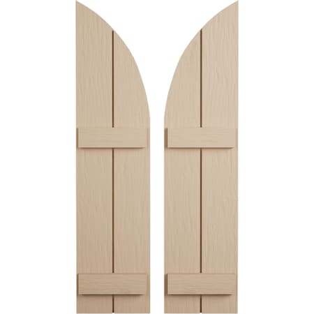 Ekena Millwork Rough Sawn 2 Board Joined Board-n-Batten w/Quarter Round Arch Top Faux Wood Shutters, 11W x 42H, PR SHUBJQ11X42RSPR