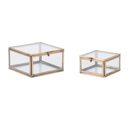 Homeroots Set of Two Clear And Gold Glass Decorative Keepsake Boxes, 2PK 634507