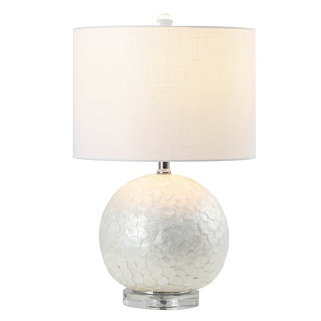Jonathan Y Zuri 23.5" Coastal Contemporary Capiz Seashell Sphere LED Table Lamp, Pearl/White JYL1055A