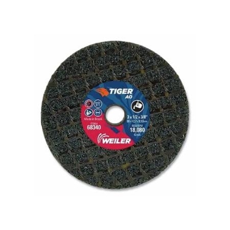 Weiler Tiger Snagging Wheel, 3 in dia x 1/2 in Thick x 3/8 in Arbor, 14 Grit, Aluminum Oxide, Type 1, 10, 10PK 804-68340