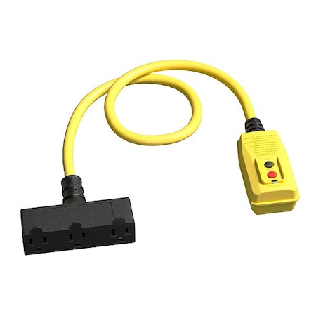 Zoro Select GFCI, Yellow, 2-2/5 ft, 3 Outlet, 12 AWG 875LC6