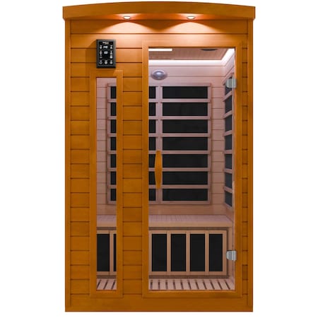 Saunaspa Indoor Cabin Sauna, Hemlock, Infrared Heating Panels, Tempered Glass Door, Chromotherapy Lighting MNSC0015